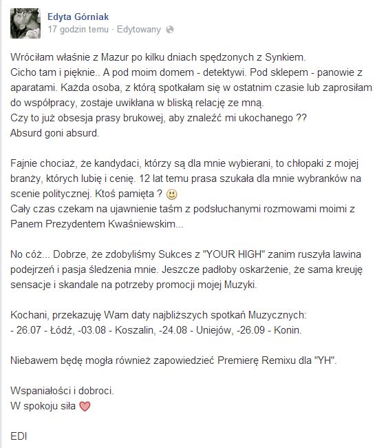 Edyta Górniak: Wracam, a pod moim domem detektywi