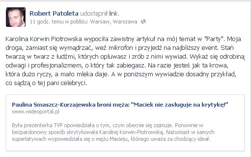 Robert Patoleta do Korwin-Piotrowskiej: Jesteś jak ta krowa!