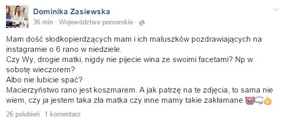 Zasiewska: Czy ja jestem złą mamą, czy inne są zakłamane? FB Zasiewska: Czy ja jestem złą mamą, czy inne są zakłamane? FB
