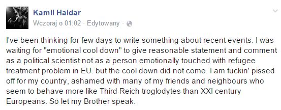 Kamil Haidar wstydzi się za Polaków