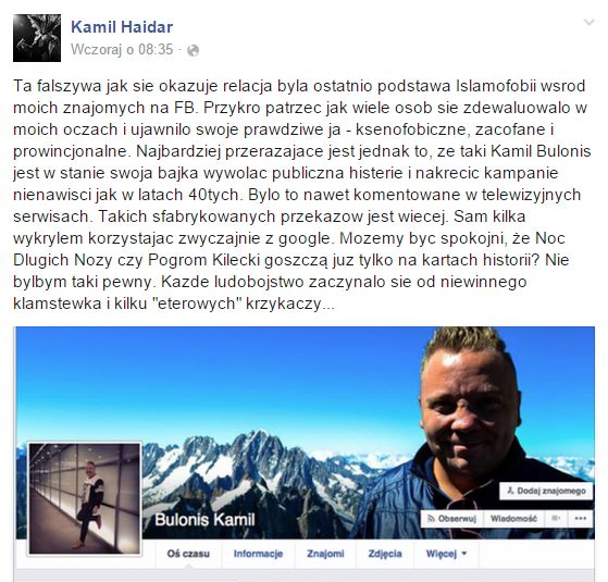 Kamil Haidar wstydzi się za Polaków