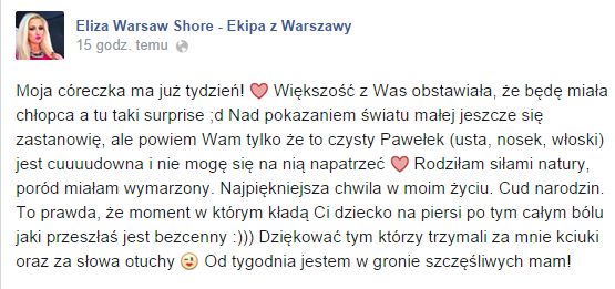 Eliza z Warsaw Shore zdradziła szczegóły porodu