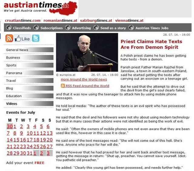 Polski ksiądz twierdzi, że dostaje smsy od szatana!