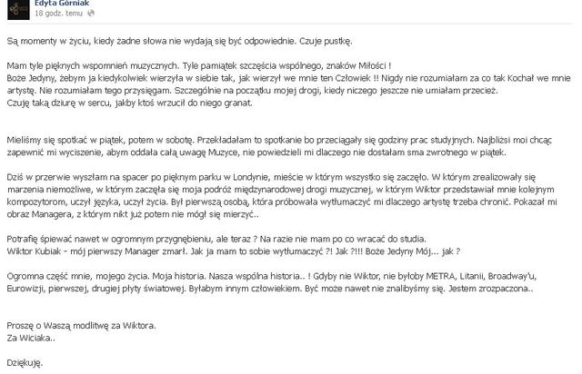 Edyta Górniak rozpacza po śmierci menadżera (VIDEO)
