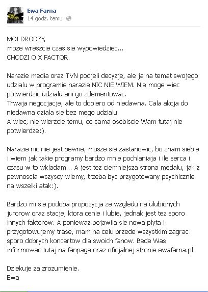 Ewa Farna nic nie wie o swoim udziale w X Factorze Ewa Farna nic nie wie o swoim udziale w X Factorze