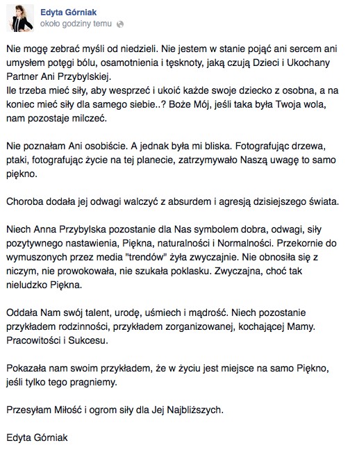 Edyta Górniak (dziwnie) o Annie Przybylskiej 