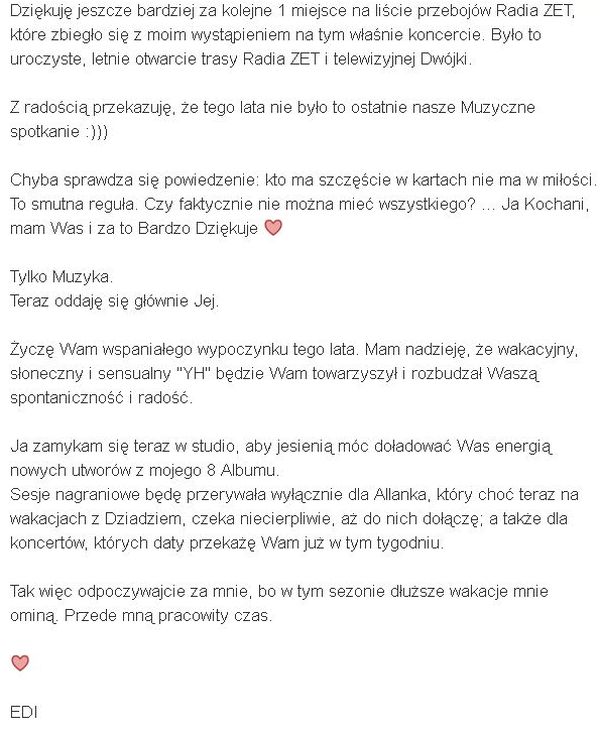 Edyta Górniak: Tak. JESTEM ZAKOCHANA Edyta Górniak: Tak. JESTEM ZAKOCHANA