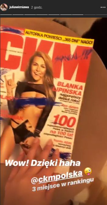 Julia Wieniawa skomentowała swoje 3. miejsce w rankingu CKM na najseksowniejszą Julia Wieniawa skomentowała swoje 3. miejsce w rankingu CKM na najseksowniejszą