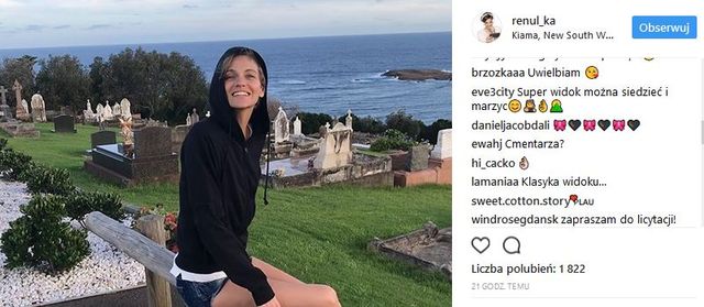 Renata Kaczoruk pozuje przy cmentarzu. Fani: Żenada (Instagram)