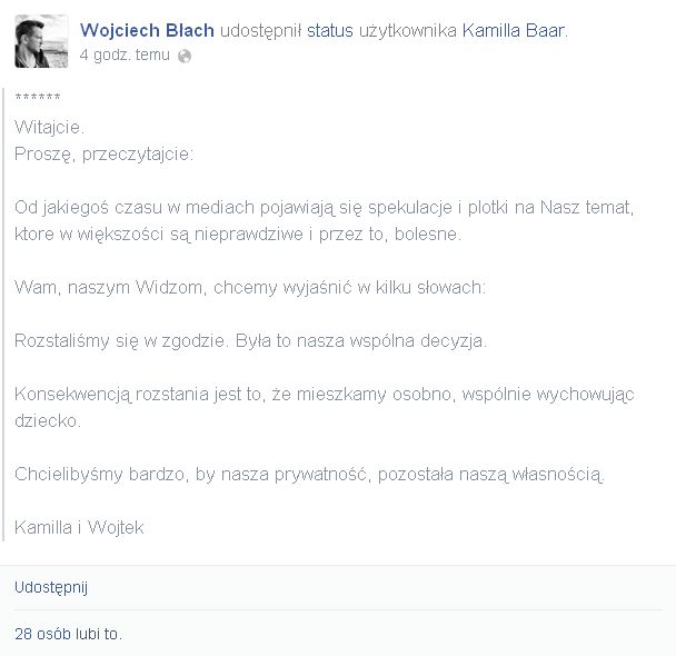 Kamilla Baar rozstała się z Wojciechem Błachem