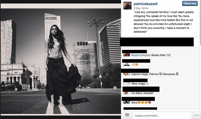 Patrycja Kazadi topless - to nowa miłość dodaje jej odwagi? Patrycja Kazadi topless - to nowa miłość dodaje jej odwagi?