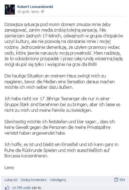 17-latek oskarża Lewandowskiego o pobicie