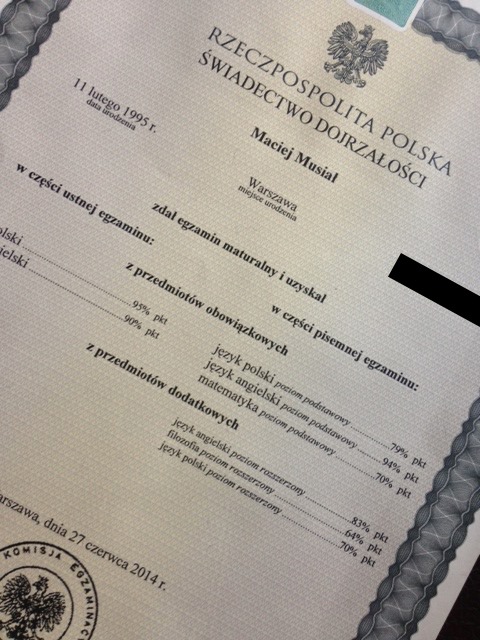 Maciej Musiał pochwalił się świadectwem dojrzałości