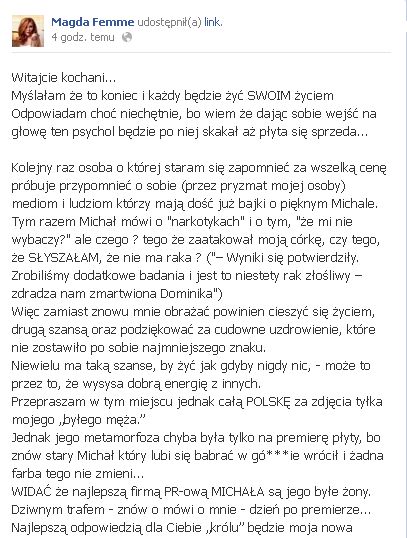 Magda Femme o Michale Wiśniewskim: Lubi babrać się w g*wnie