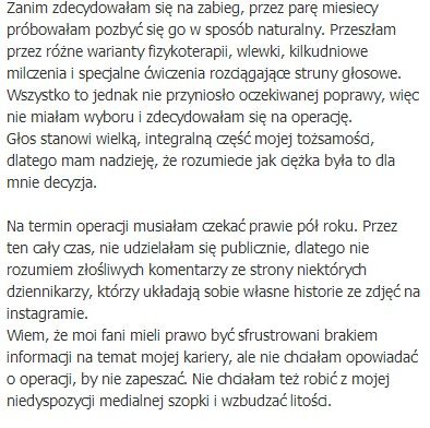 Marina: mam polipa na lewej strunie głosowej Marina: mam polipa na lewej strunie głosowej