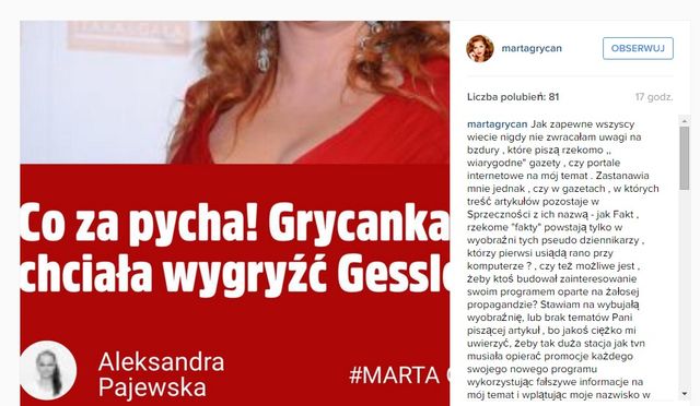  Marta Grycan wybuchła na Instagramie (FOTO)