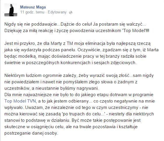 Mateusz Maga bardzo ostro o Marcie Sędzickiej z Top Model
