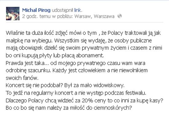 Michał Piróg o Rihannie: Polacy traktowali ją jak małpkę