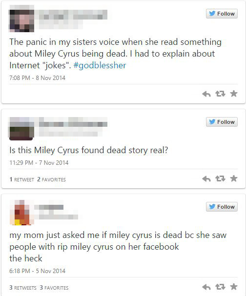 Szkoująca wiadomość na FB: Miley Cyrus nie żyje!