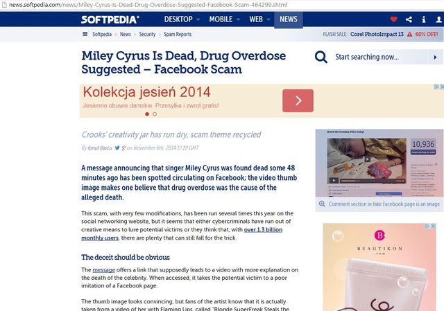 Szkoująca wiadomość na FB: Miley Cyrus nie żyje!