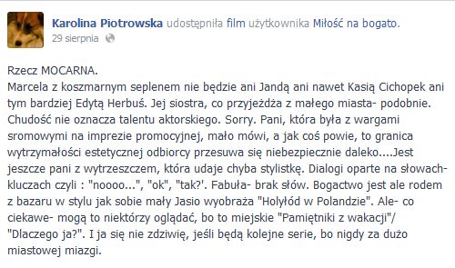 Karolina Korwin-Piotrowska krytykuje Miłość na bogato Karolina Korwin-Piotrowska krytykuje Miłość na bogato