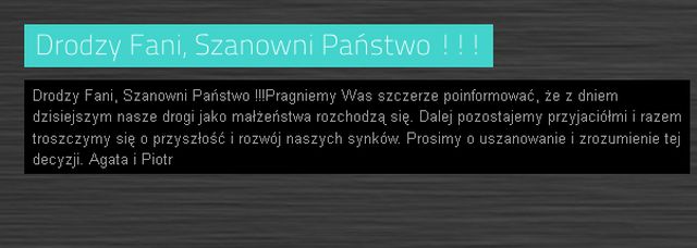 Piotr Kupicha wziął rozwód z żoną Agatą