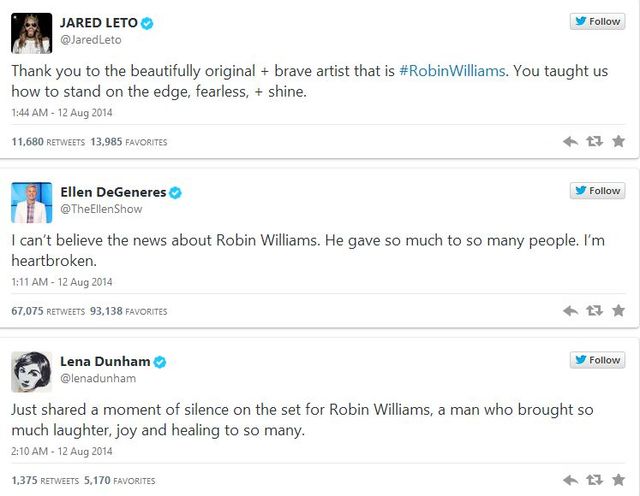 Jak gwiazdy zareagowały na śmierć Robina Williamsa? (FOTO)