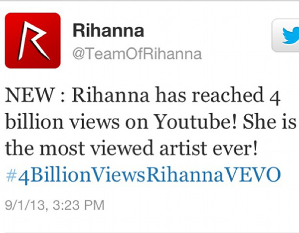 Rihanna osiągnęła 4 miliardy odtworzeń na YouTube (VIDEO)