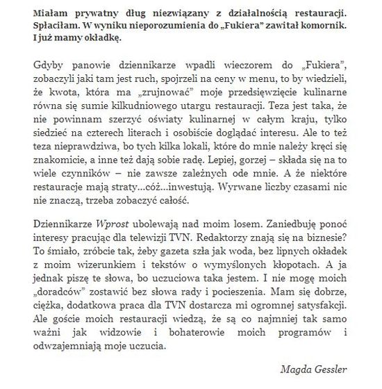 Magda Gessler o problemach z komornikiem.