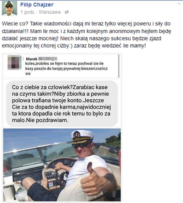 ostre słowa Filipa Chajzera do hejtera: Ja prosty chłopak jestem. Pi**dol się! 