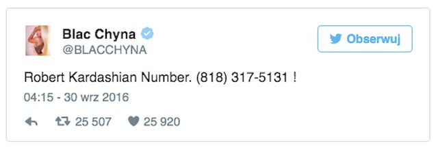 Blac Chyna udostępniła numer telefonu Roba Kardashiana na Twitterze!
