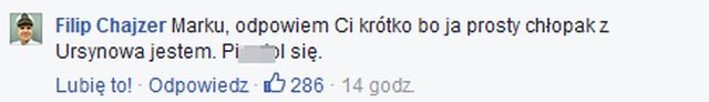 ostre słowa Filipa Chajzera do hejtera: Ja prosty chłopak jestem. Pi**dol się! 