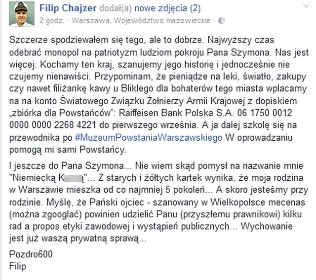Filip Chajzer publikuje dane hejtera! To syn znanego prawnika