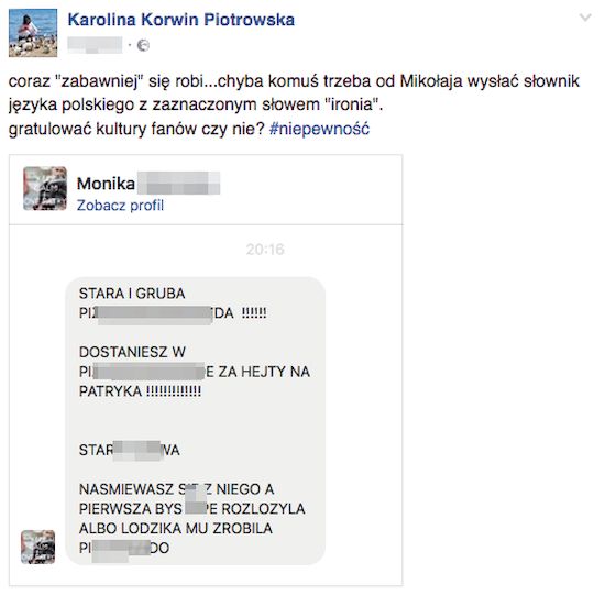 Psychofanki Patryka Pniewskiego atakują Korwin Piotrowską!