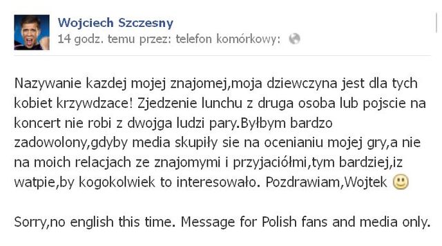 Szczęsny o swoich relacjach z Mariną Łuczenką Szczęsny o swoich relacjach z Mariną Łuczenką