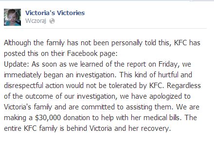 3-letnia Victoria wyproszona z KFC, bo jej twarz straszy