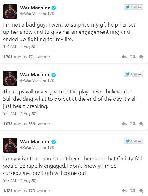 War Machine tłumaczy się z pobicia na Twitterze