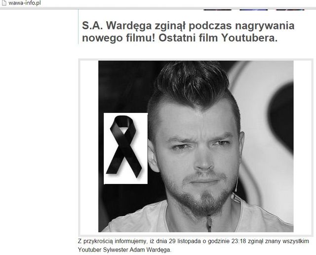 Napisali, że Sylwester Wardęga nie żyje