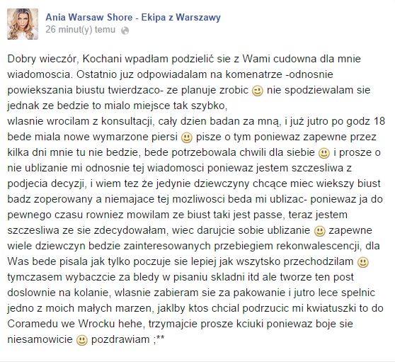 Ania z Warsaw Shore: Jutro będę miała nowe piersi!