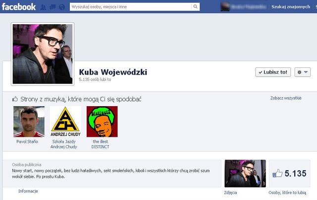 Kuba Wojewódzki ma już nowy profil na Facebooku