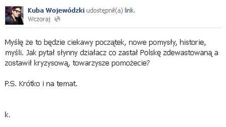 Kuba Wojewódzki ma już nowy profil na Facebooku