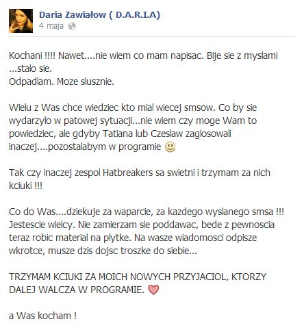 Daria Zawiałow z X Factora zmieściła zaskakujący wpis na FB