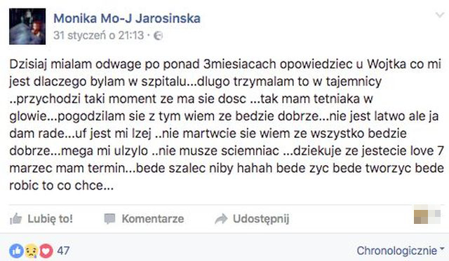 Dramatycznie wyznanie Moniki Jarosińskiej: Jestem śmiertelnie chora!