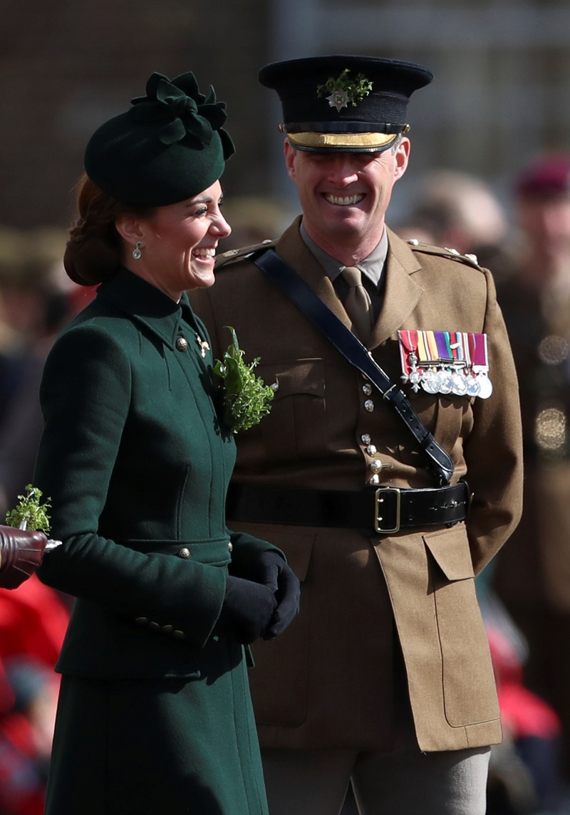 Britain's Prince William and Catherine, Duchess of Cambridge attend the St Patrick's Day Parade in Cavalry Barracks in Hounslow