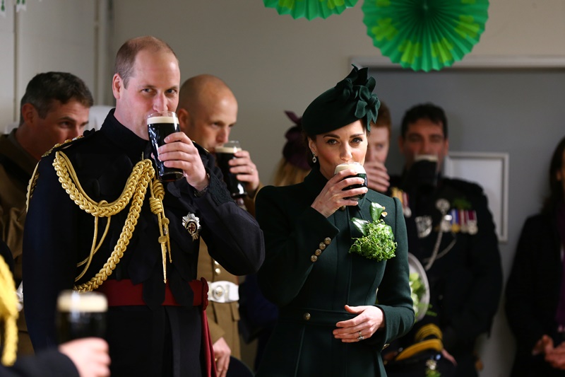 Britain's Prince William and Catherine, Duchess of Cambridge attend the St Patrick's Day Parade in Cavalry Barracks in Hounslow