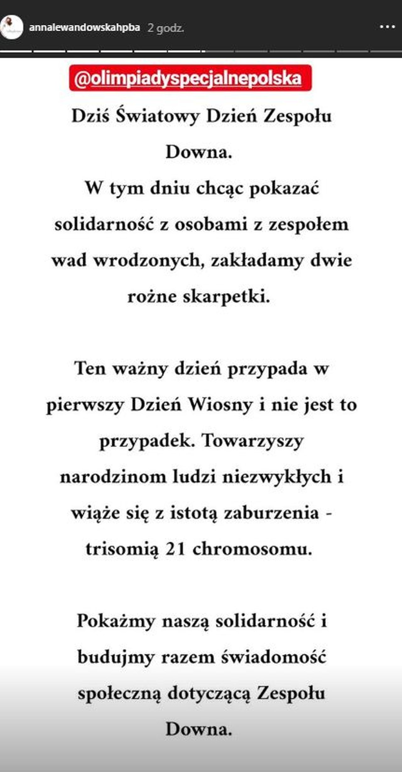 Anna Lewandowska solidarna z osobami z zespołem Downa