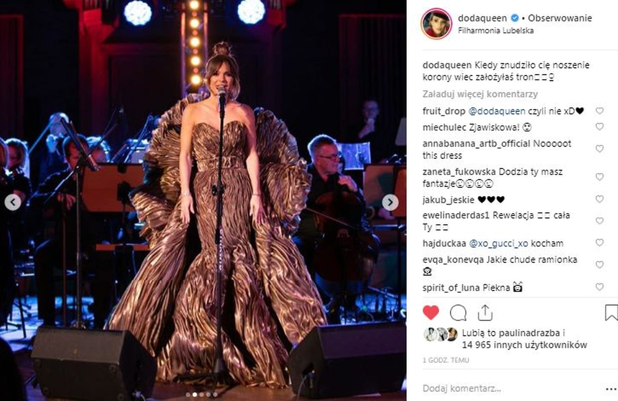 doda suknia patrycja kujawa występ filharmonia Instagram