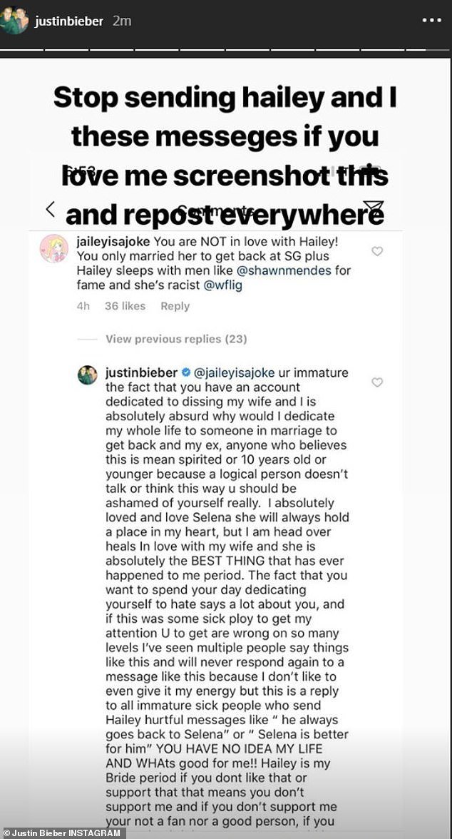 wpis Justina Biebera na Instagramie