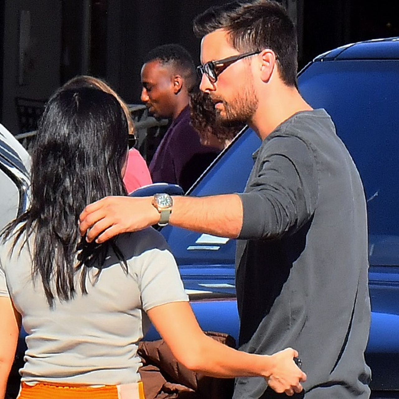 Kourtney Kardashian meets up with ex Scott Disick to drop off daughter Reign in Malibu, CA.