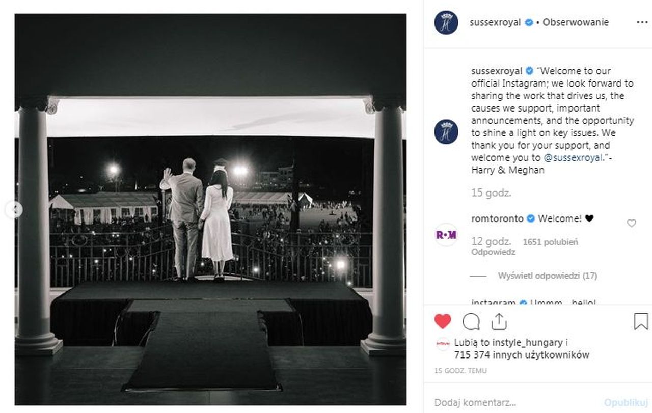Instagram Meghan Markle i księcia Harry'ego